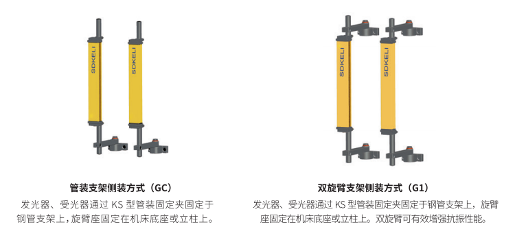 KS06安全光幕管装和双悬臂安装方式